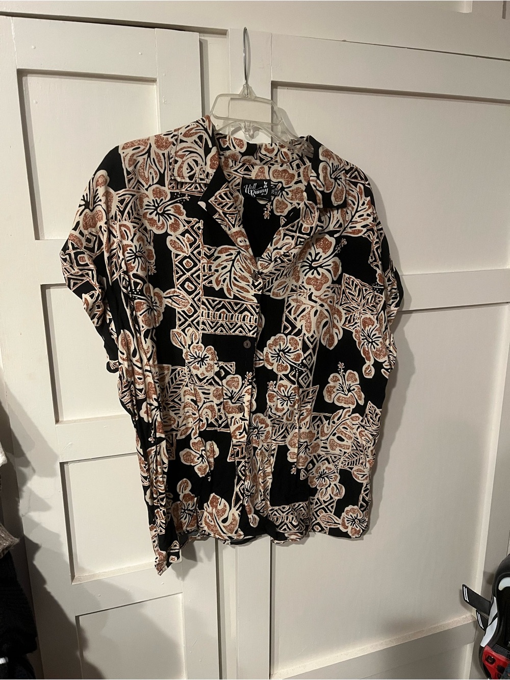 Hell Bunny Black Floral & Brown Patterned Button-Down Top